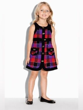 Milly Minis Boucle Wool Mohair Windowpane Check Dress